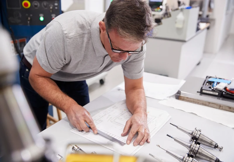 engineer working on drawings